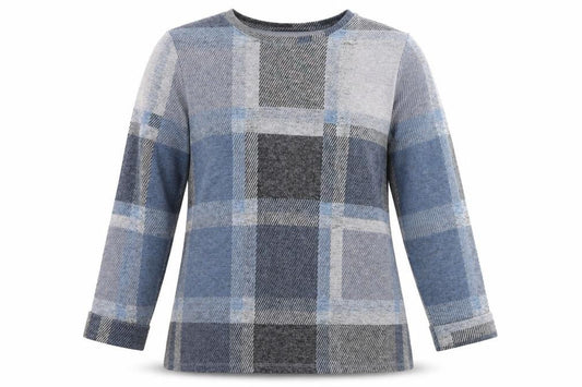 Marks & Spencer Womens Blue Check Polyester Basic Blouse Size 12 Round Neck