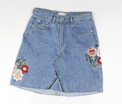 Womens UK Size S Zara A-Line Denim Skirt
