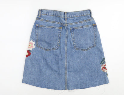 Womens UK Size S Zara A-Line Denim Skirt