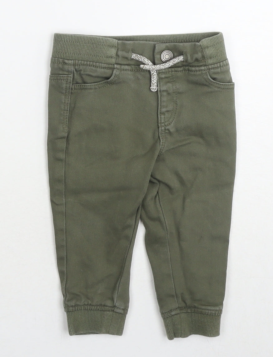 Denim & Co. Boys Green Cotton Jogger Jeans Size 9-12 Months Drawstring
