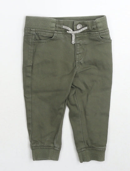 Denim & Co. Boys Green Cotton Jogger Jeans Size 9-12 Months Drawstring