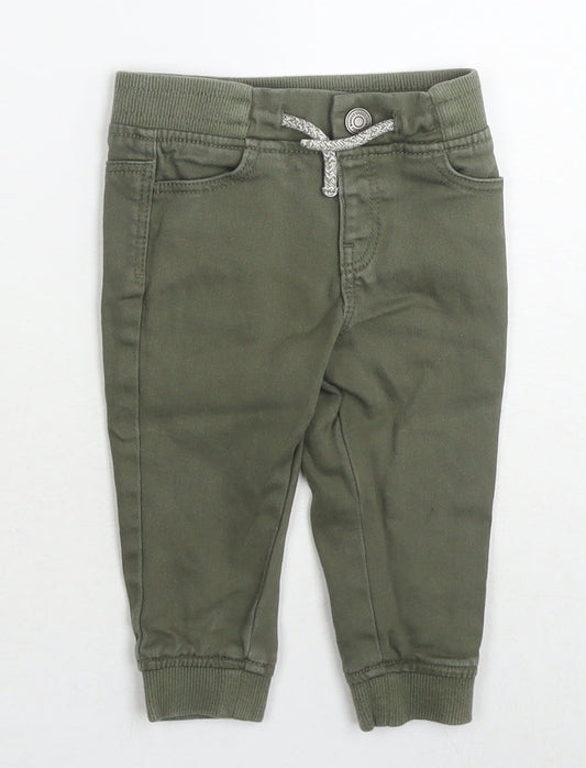 Denim & Co. Boys Green Cotton Jogger Jeans Size 9-12 Months Drawstring