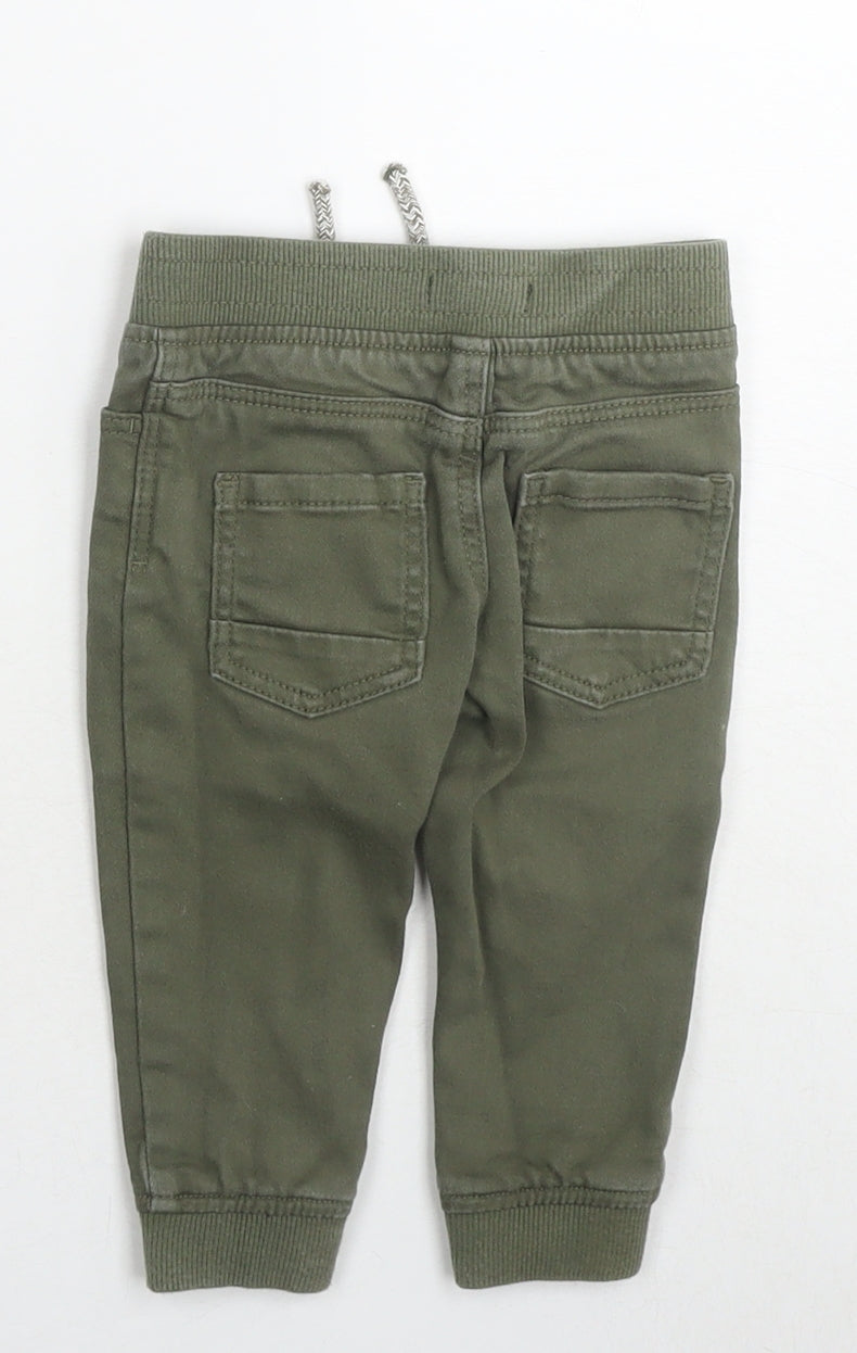 Denim & Co. Boys Green Cotton Jogger Jeans Size 9-12 Months Drawstring