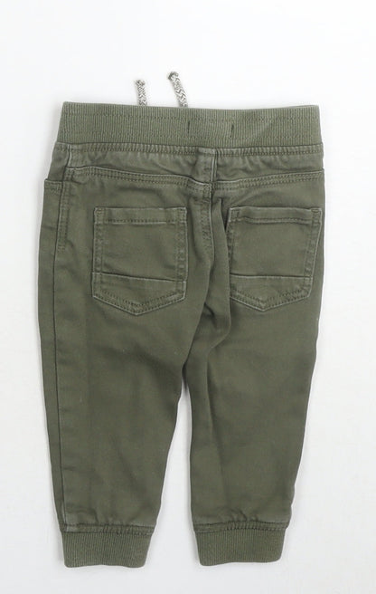 Denim & Co. Boys Green Cotton Jogger Jeans Size 9-12 Months Drawstring