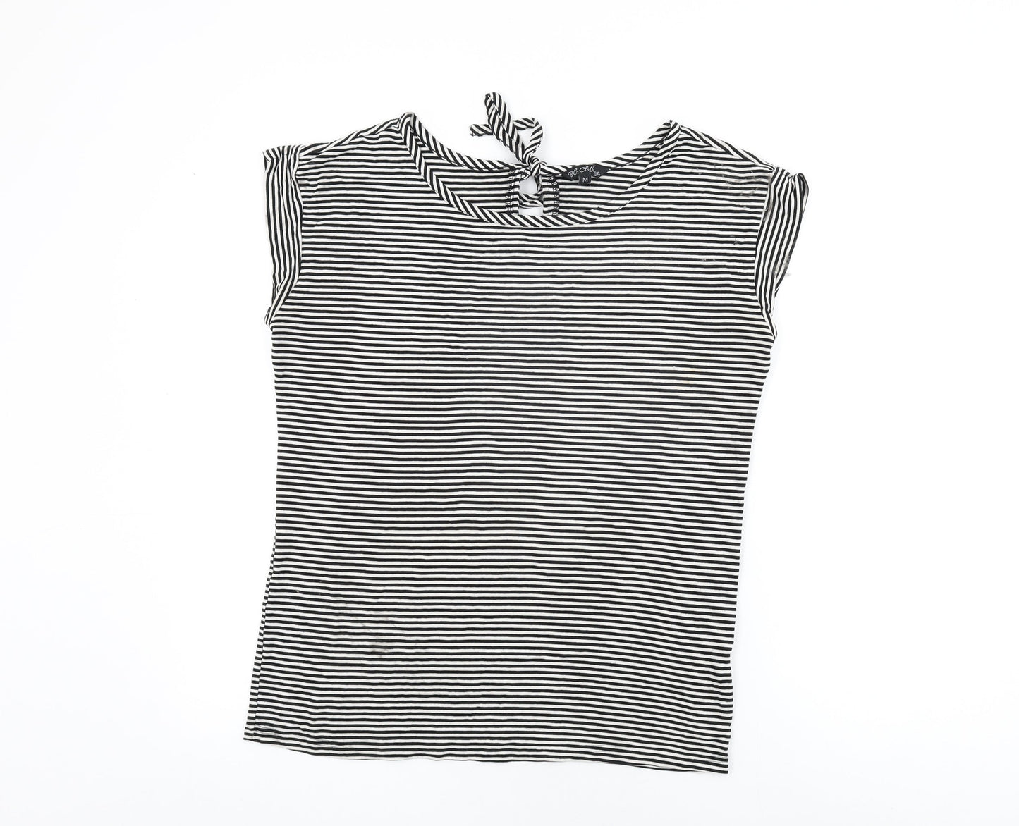 BC Clothing Womens White Striped Viscose Basic T-Shirt Size M Round Neck
