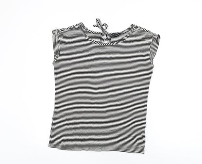 BC Clothing Womens White Striped Viscose Basic T-Shirt Size M Round Neck