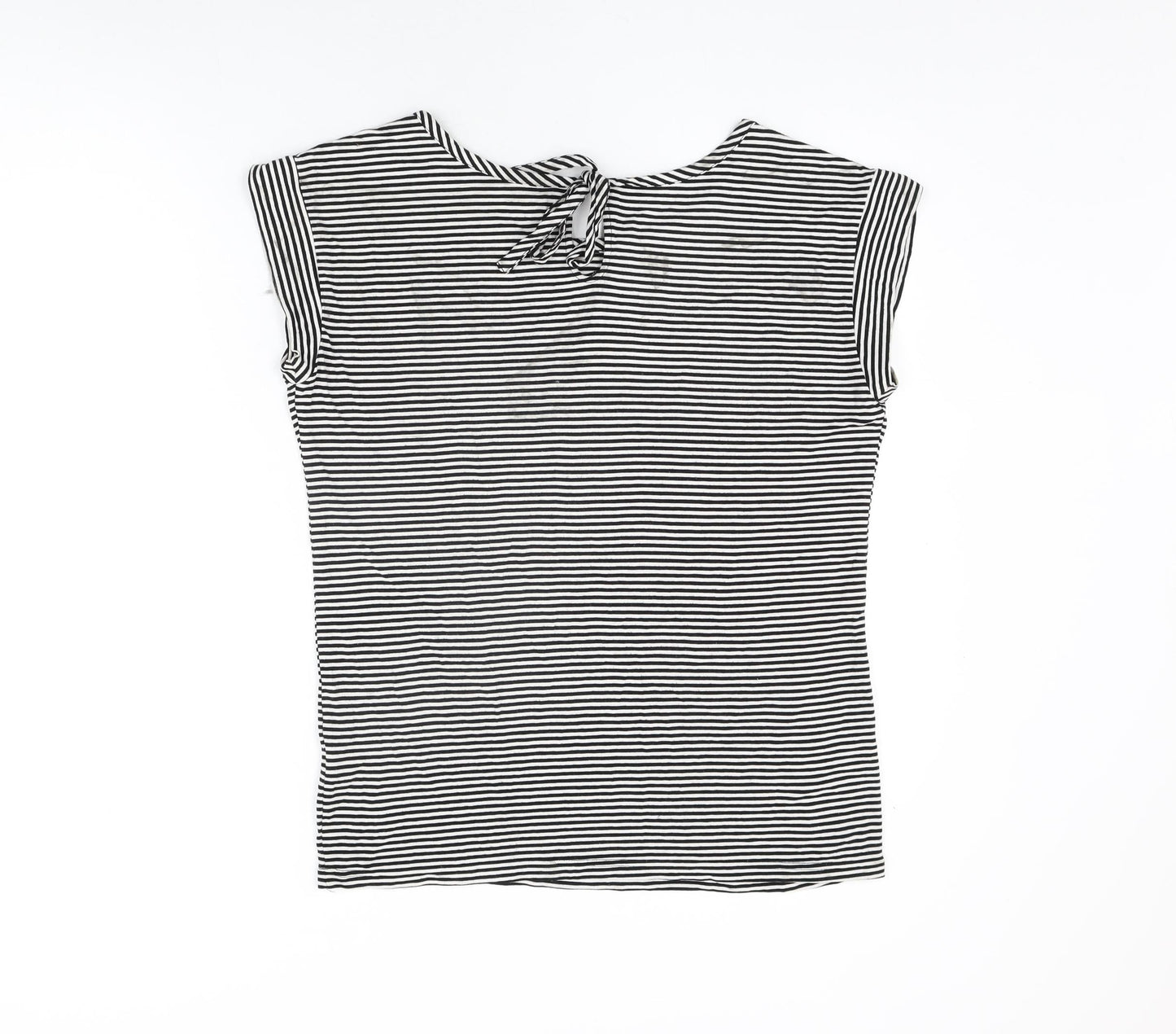 BC Clothing Womens White Striped Viscose Basic T-Shirt Size M Round Neck