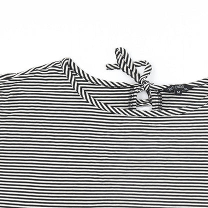 BC Clothing Womens White Striped Viscose Basic T-Shirt Size M Round Neck