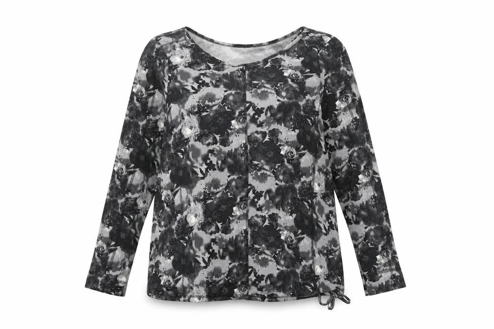 Next Womens Grey Floral Modal Basic T-Shirt Size 16 Round Neck