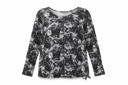 Next Womens Grey Floral Modal Basic T-Shirt Size 16 Round Neck