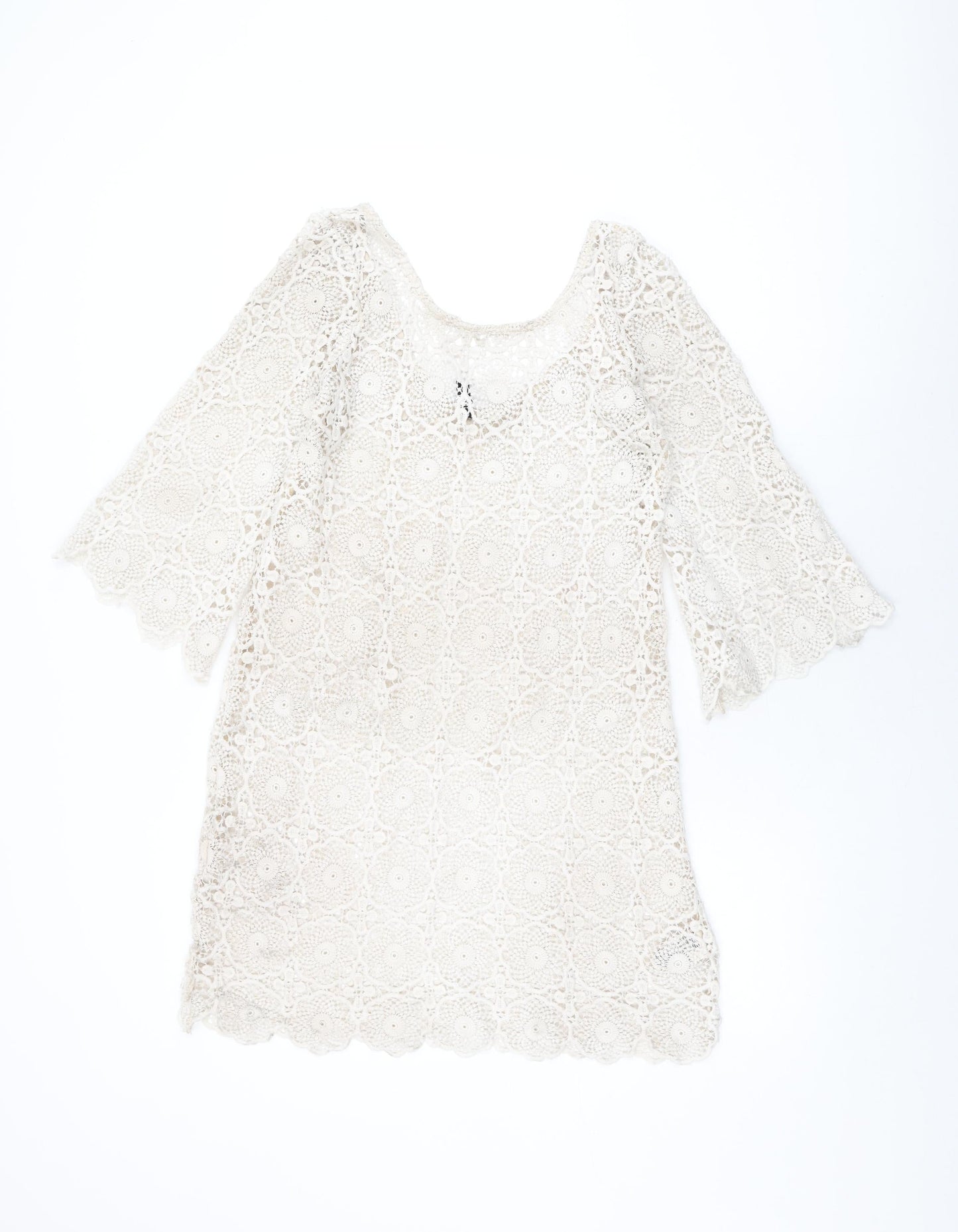 H&M Womens White Floral Polyester Mini Size 10 Round Neck Pullover