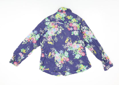 Marks and Spencer Womens Blue Floral Cotton Basic Button-Up Size 12 Collared