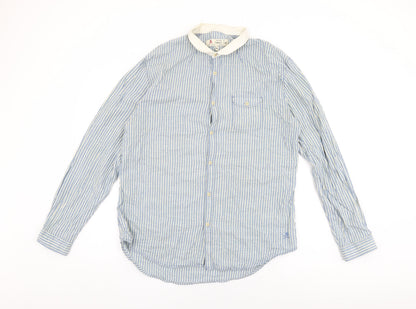 Label Lab Mens Blue Striped Cotton Button-Up Size XL Collared Button