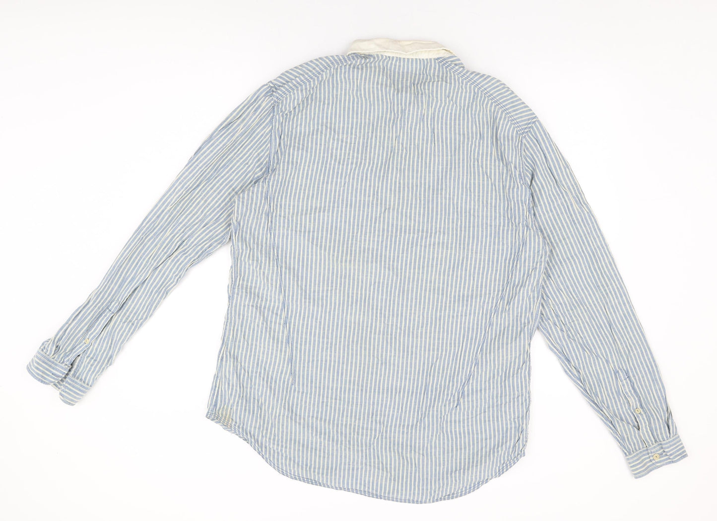 Label Lab Mens Blue Striped Cotton Button-Up Size XL Collared Button