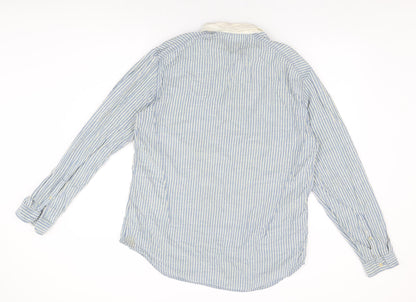 Label Lab Mens Blue Striped Cotton Button-Up Size XL Collared Button