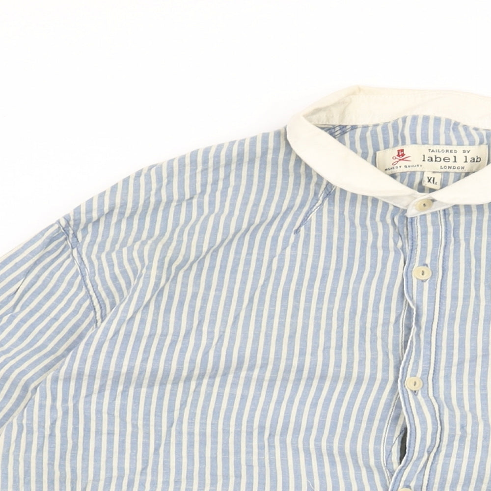 Label Lab Mens Blue Striped Cotton Button-Up Size XL Collared Button