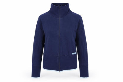 Front view of ELLE women’s blue cotton full zip sweatshirt, size L, zip
