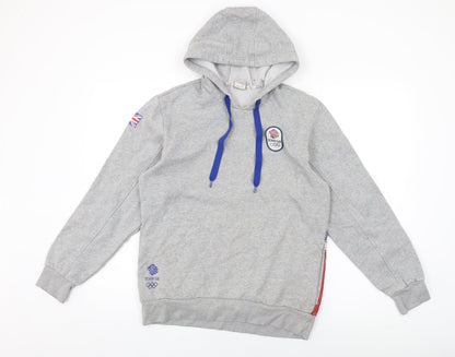 TEAM GB Mens Grey Geometric Cotton Pullover Hoodie Size M