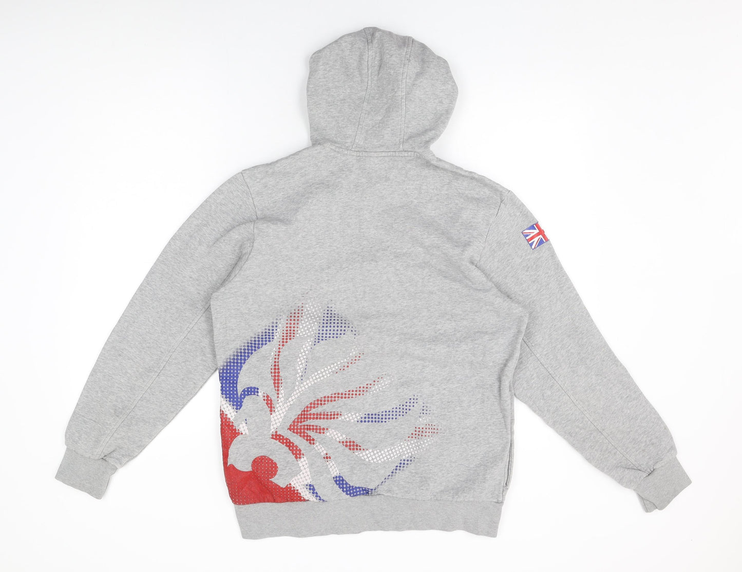 TEAM GB Mens Grey Geometric Cotton Pullover Hoodie Size M