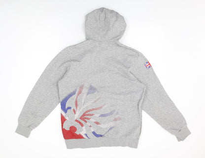 TEAM GB Mens Grey Geometric Cotton Pullover Hoodie Size M