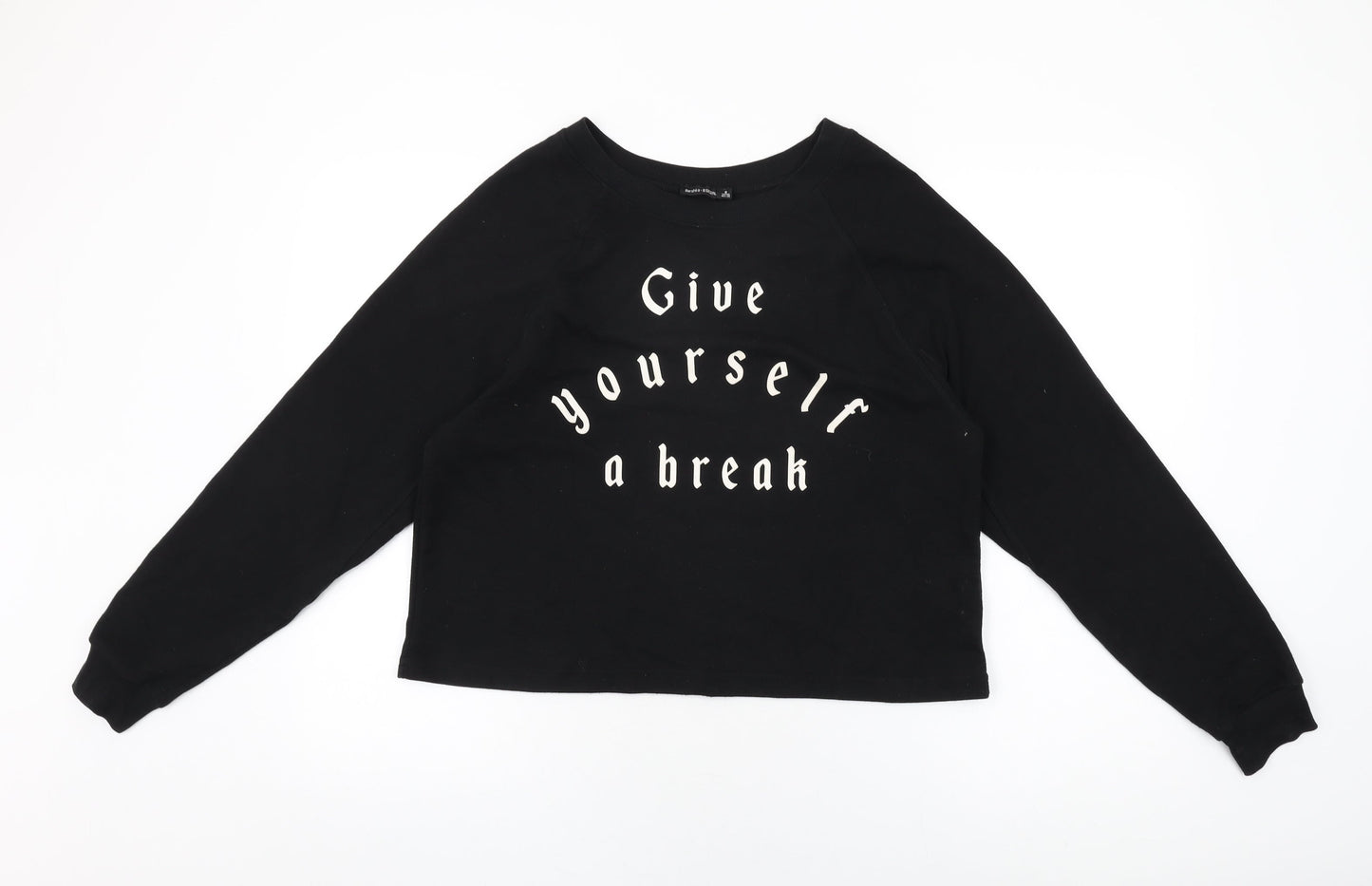 Bershka Womens Black Cotton Pullover Sweatshirt Size M Pullover - Give Yourself A Break
