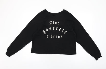 Bershka Womens Black Cotton Pullover Sweatshirt Size M Pullover - Give Yourself A Break