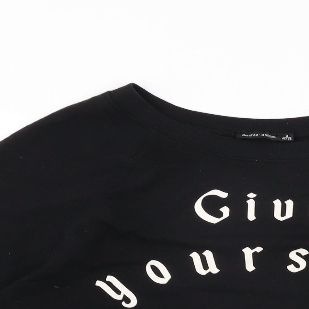 Bershka Womens Black Cotton Pullover Sweatshirt Size M Pullover - Give Yourself A Break