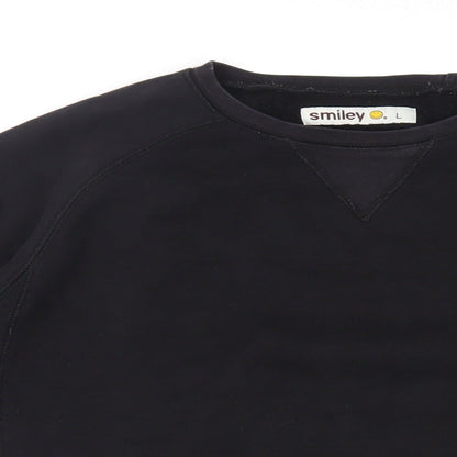 Smiley Mens Black Cotton Pullover Sweatshirt Size L