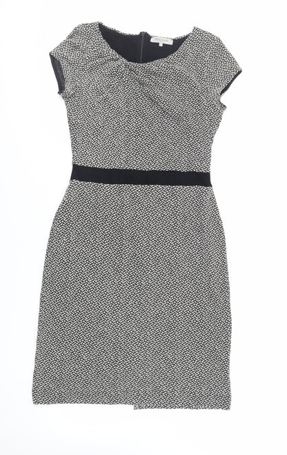 Great Plains London Womens Black Geometric Viscose Pencil Dress Size S Boat Neck Zip