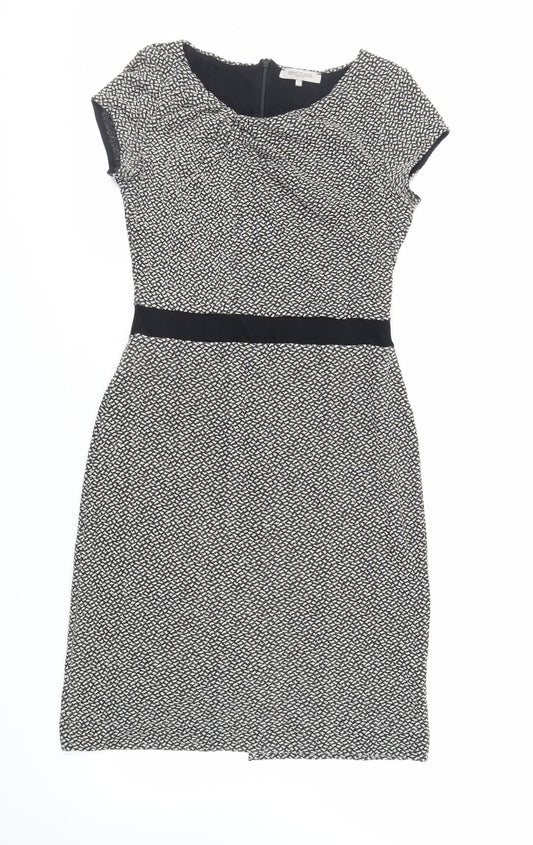 Great Plains London Womens Black Geometric Viscose Pencil Dress Size S Boat Neck Zip