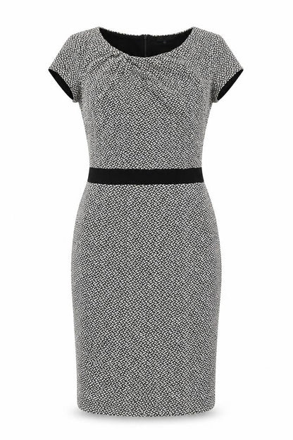 Great Plains London Womens Black Geometric Viscose Pencil Dress Size S Boat Neck Zip