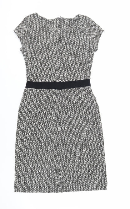Great Plains London Womens Black Geometric Viscose Pencil Dress Size S Boat Neck Zip
