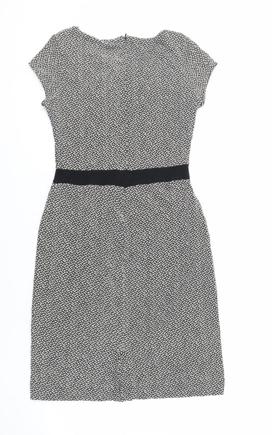 Great Plains London Womens Black Geometric Viscose Pencil Dress Size S Boat Neck Zip