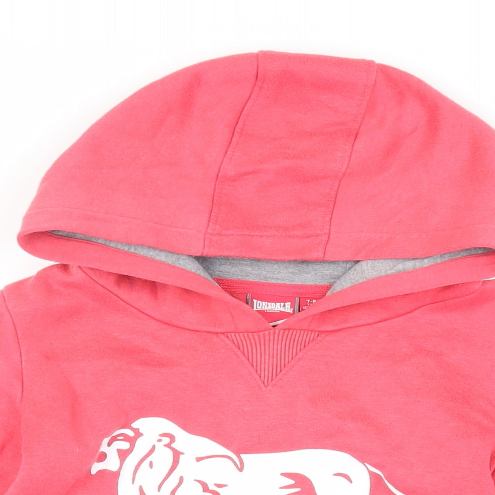 Lonsdale Girls Pink Polyester Pullover Hoodie Size 7-8 Years Pullover - Logo