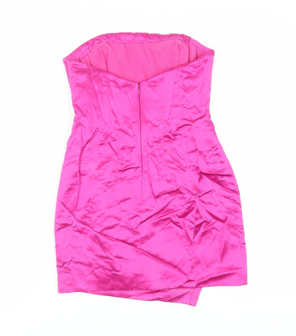 BCBGMAXAZRIA Womens Pink Silk Mini Size 4 Off the Shoulder Zip