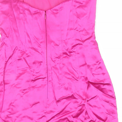 BCBGMAXAZRIA Womens Pink Silk Mini Size 4 Off the Shoulder Zip