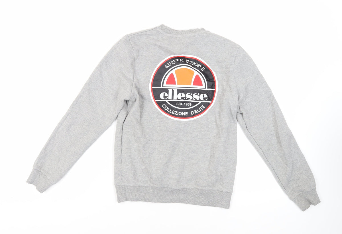 Back view of Ellesse girls’ grey cotton pullover sweatshirt, size M, pullover