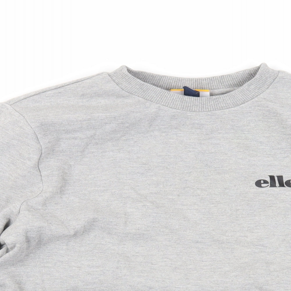 Close-up detail of Ellesse girls’ grey cotton pullover sweatshirt, size M, pullover