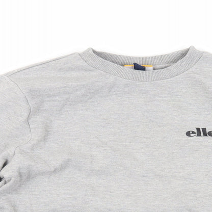 Close-up detail of Ellesse girls’ grey cotton pullover sweatshirt, size M, pullover