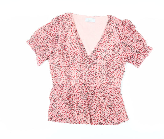 Quiz Womens Pink Animal Print Polyester Basic Blouse Size 12 V-Neck - Peplum
