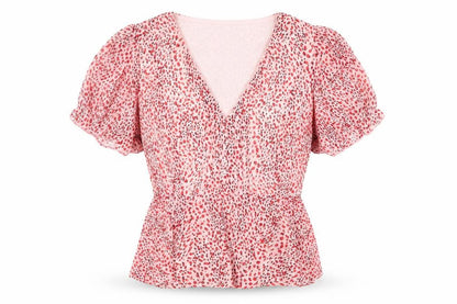 Quiz Womens Pink Animal Print Polyester Basic Blouse Size 12 V-Neck - Peplum