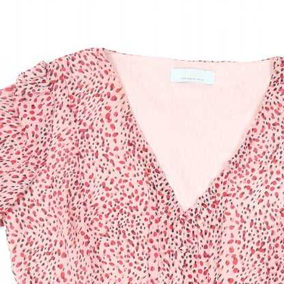 Quiz Womens Pink Animal Print Polyester Basic Blouse Size 12 V-Neck - Peplum