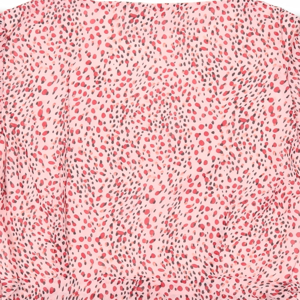 Quiz Womens Pink Animal Print Polyester Basic Blouse Size 12 V-Neck - Peplum