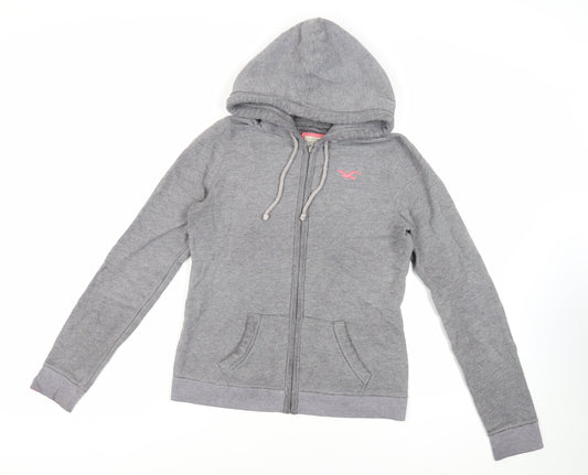 Hollister Womens Grey Cotton Full Zip Hoodie Size M Zip - Logo Pockets