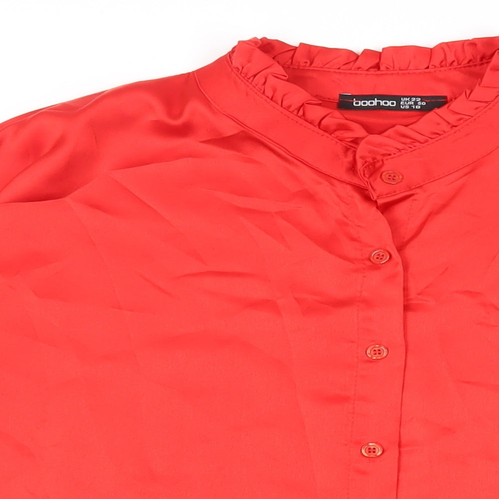 Boohoo Womens Red Polyester Basic Button-Up Size 22 Mock Neck