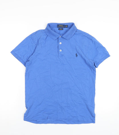 Polo Ralph Lauren Mens Blue Cotton Polo Size M Collared Button
