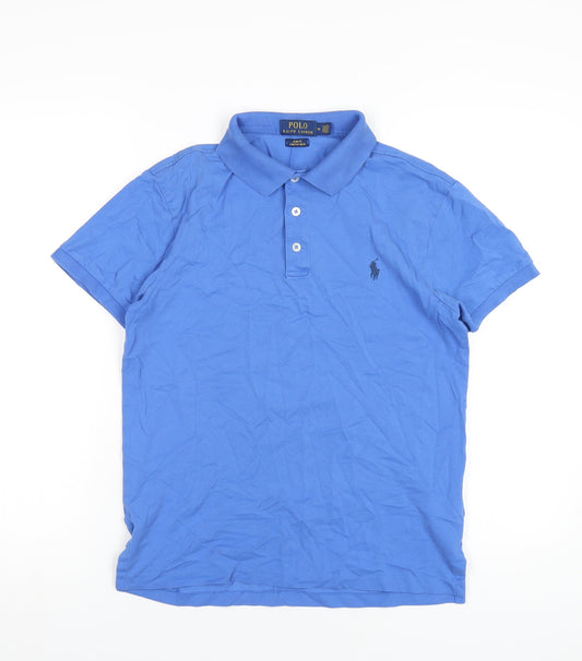 Polo Ralph Lauren Mens Blue Cotton Polo Size M Collared Button