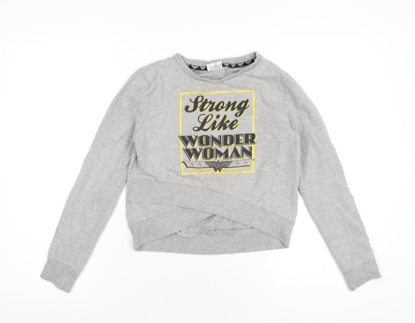 Wonder Woman Girls Grey Cotton Pullover Sweatshirt Size 9-10 Years Pullover