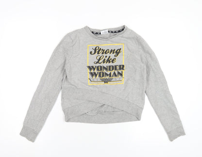 Wonder Woman Girls Grey Cotton Pullover Sweatshirt Size 9-10 Years Pullover