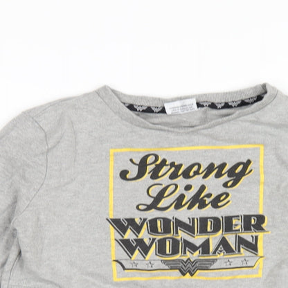 Wonder Woman Girls Grey Cotton Pullover Sweatshirt Size 9-10 Years Pullover